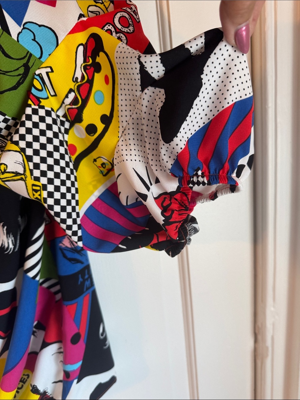 NWOT Vintage Jeff Gallano Paris Graphic Pop Art Blouse w/ Ruffle Off/On Shoulder - Picture 5 of 8